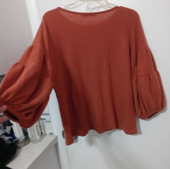 Free Market by Flying Tomatoes Burnt Orange Sweater With Balloon 1/2 Sleeves - Picture 8 of 9